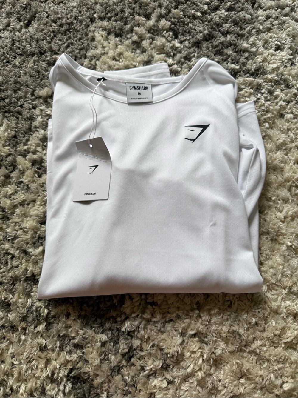Gymshark Men’s White Long Sleeve Athletic Top with Black Logo